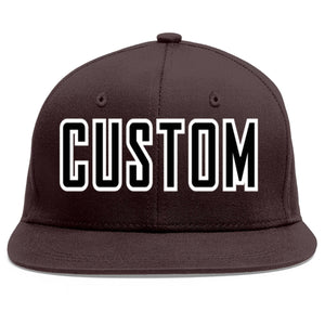 Custom Brown Black-White Flat Eaves Sport Baseball Cap