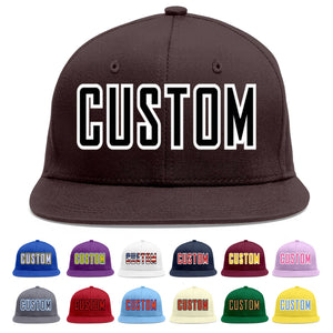 Custom Brown Black-White Flat Eaves Sport Baseball Cap