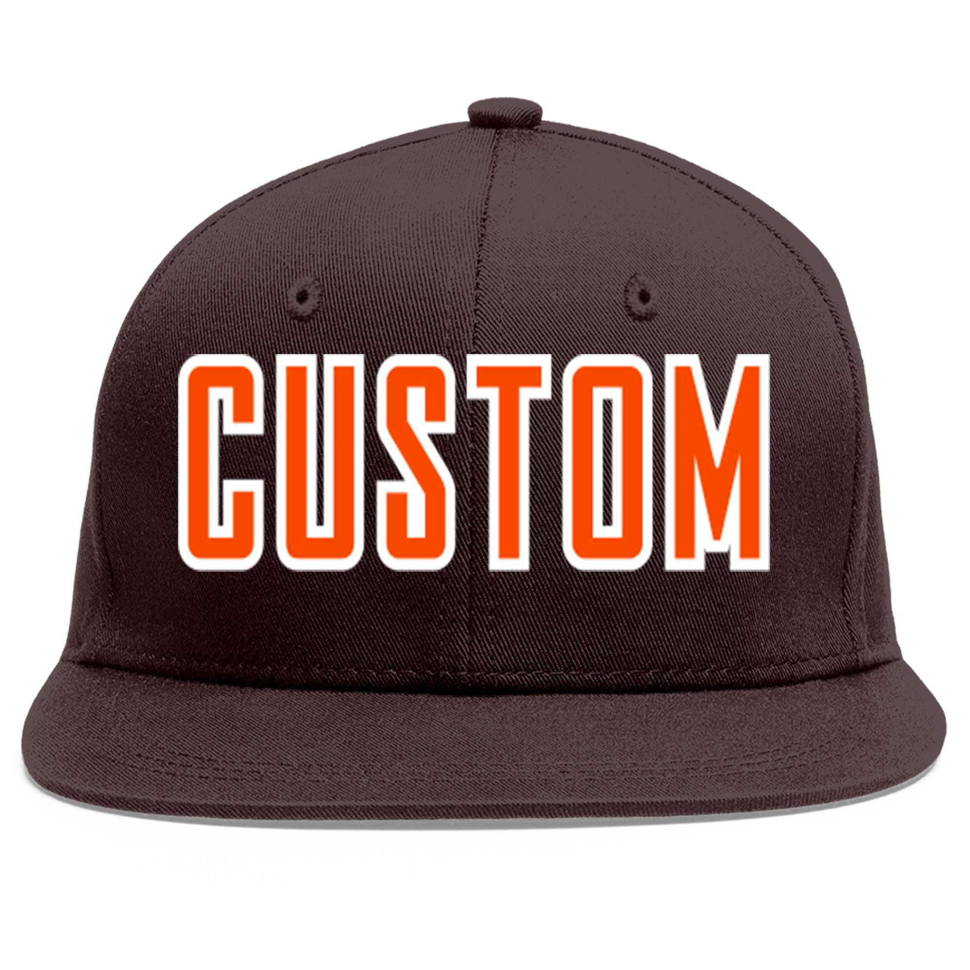 Casquette de baseball sport personnalisée marron orange-blanc Flat Eaves