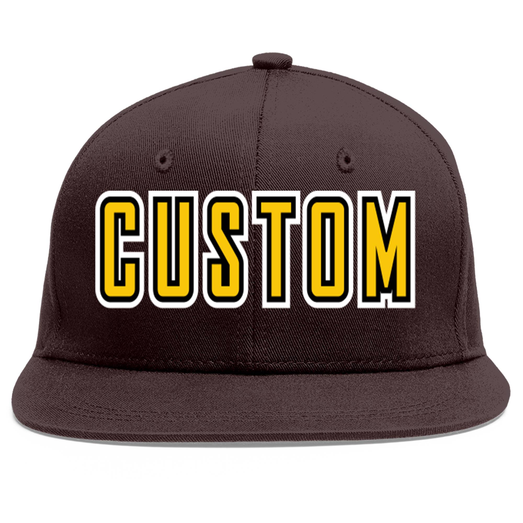 Casquette de baseball sport personnalisée marron or-noir Flat Eaves