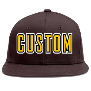 Custom Brown Gold-Black Flat Eaves Sport Baseball Cap