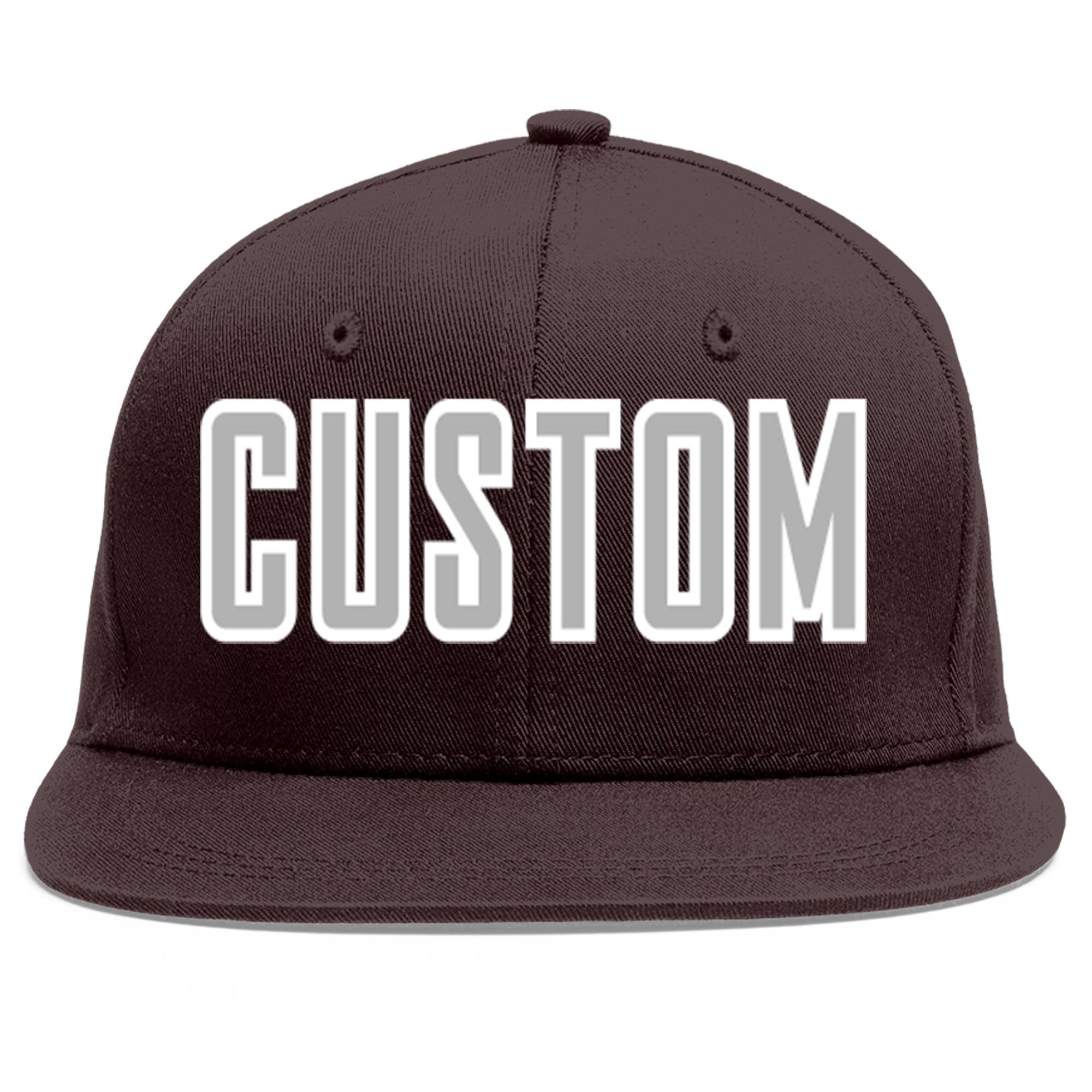 Custom Brown Gray-White Flat Eaves Sport Baseball Cap