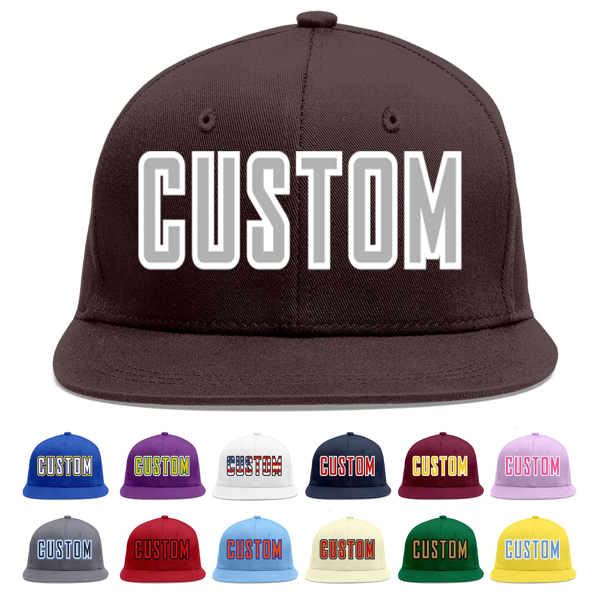 Custom Brown Gray-White Flat Eaves Sport Baseball Cap