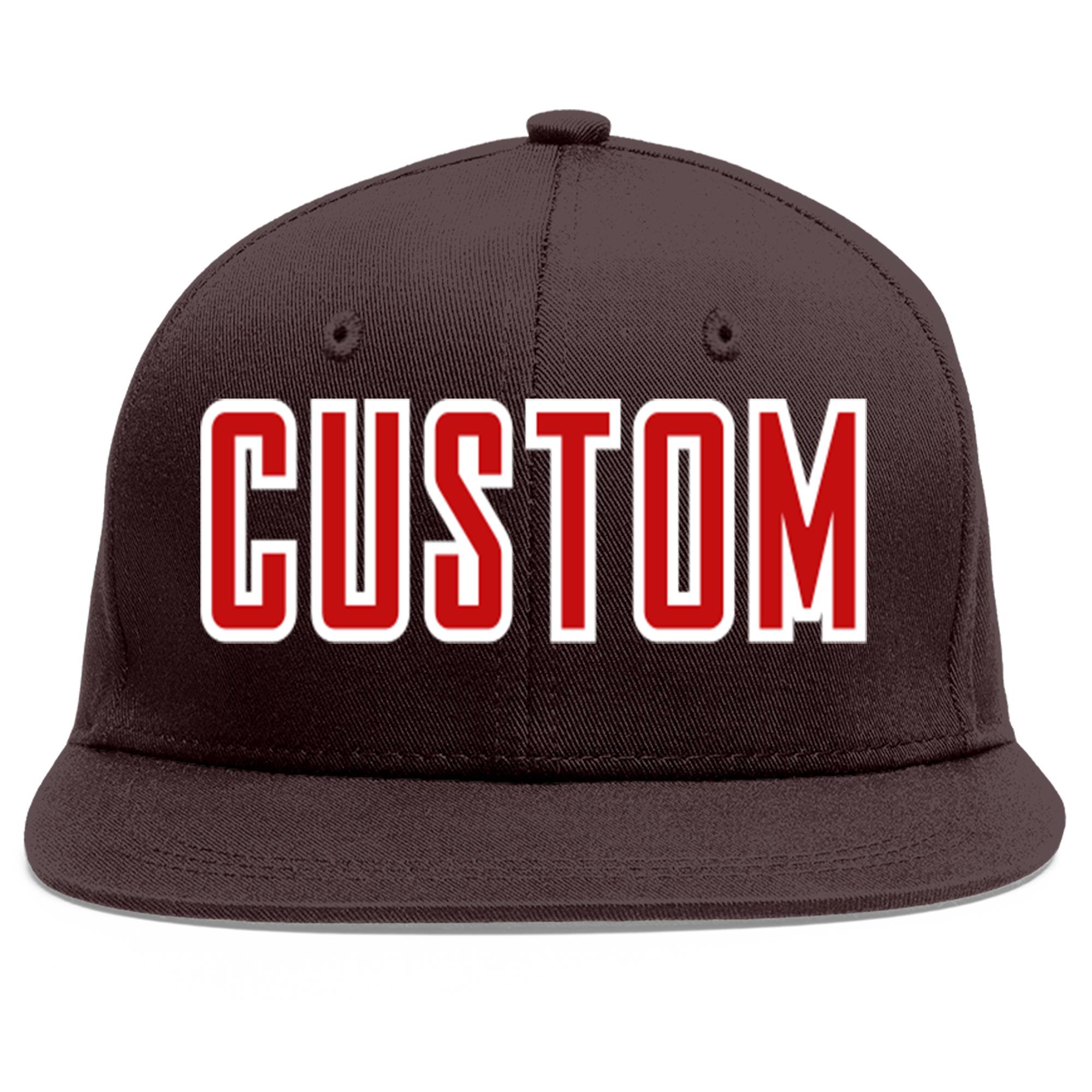 Custom Brown Red-White Flat Eaves Sport Baseball Cap