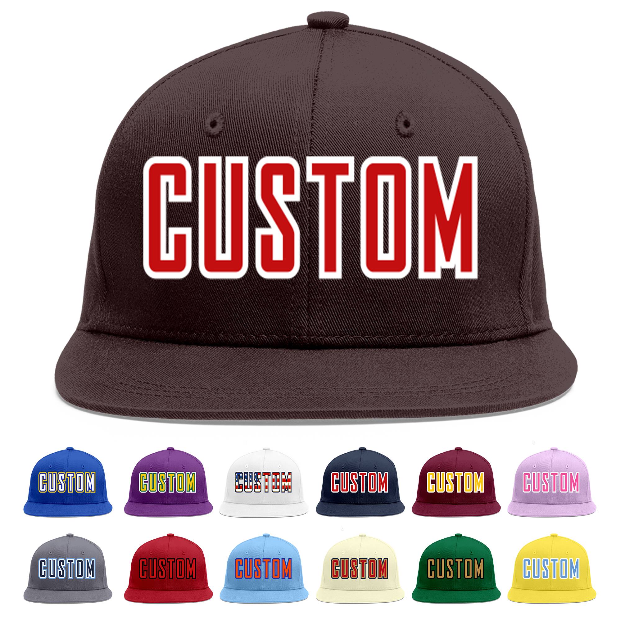 Custom Brown Red-White Flat Eaves Sport Baseball Cap