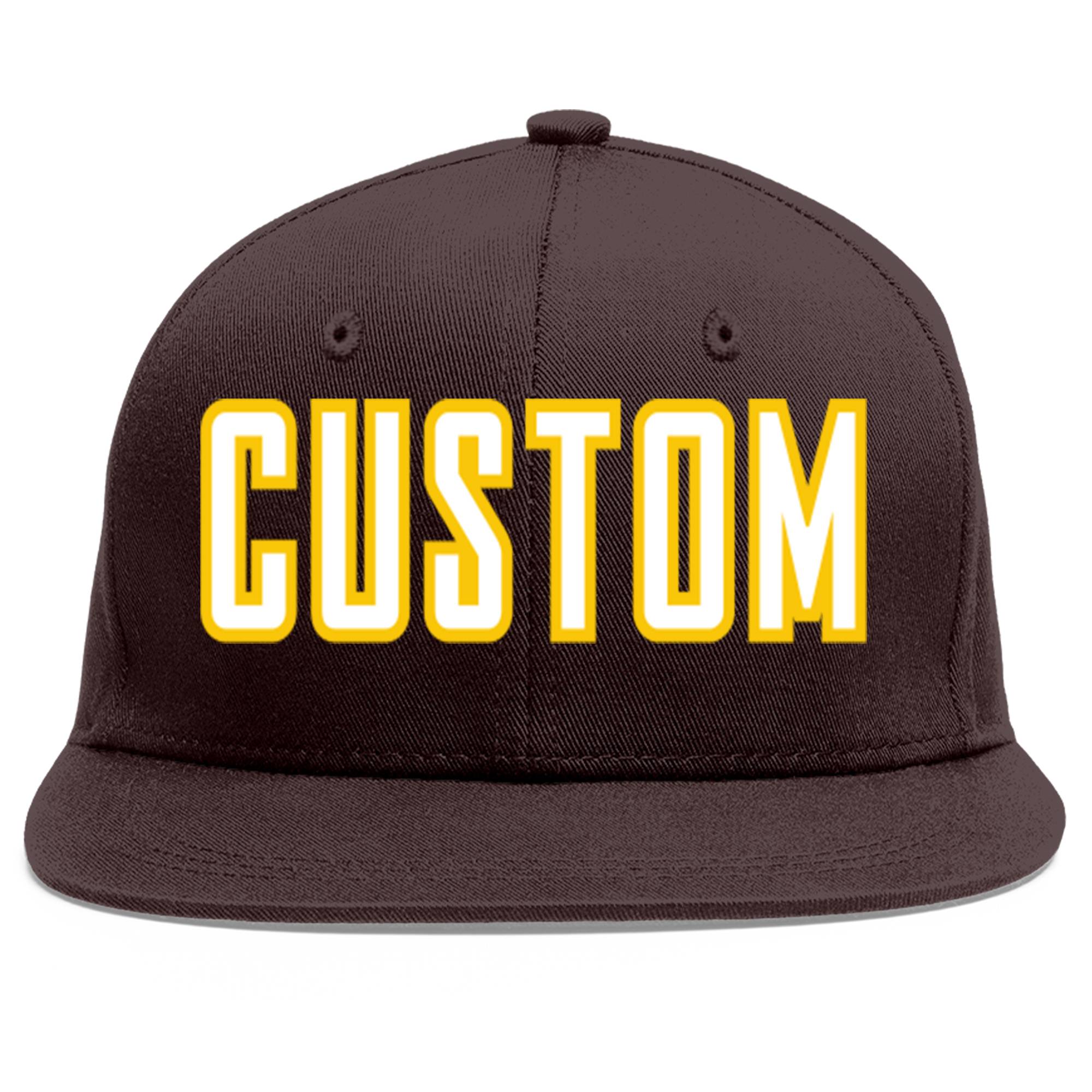 Custom Brown White-Gold Flat Eaves Sport Baseball Cap