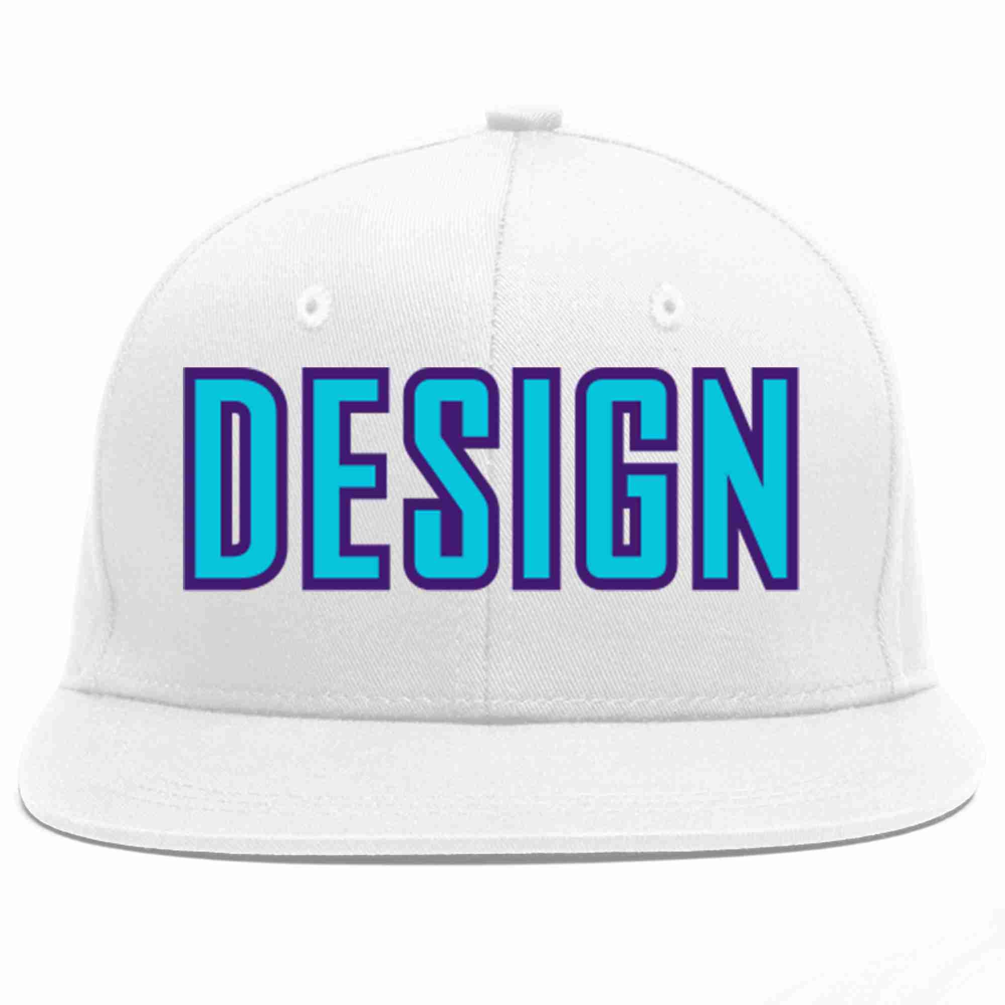 Conception personnalisée de casquette de baseball de sport à avant-toit plat bleu clair-violet blanc pour hommes/femmes/jeunes