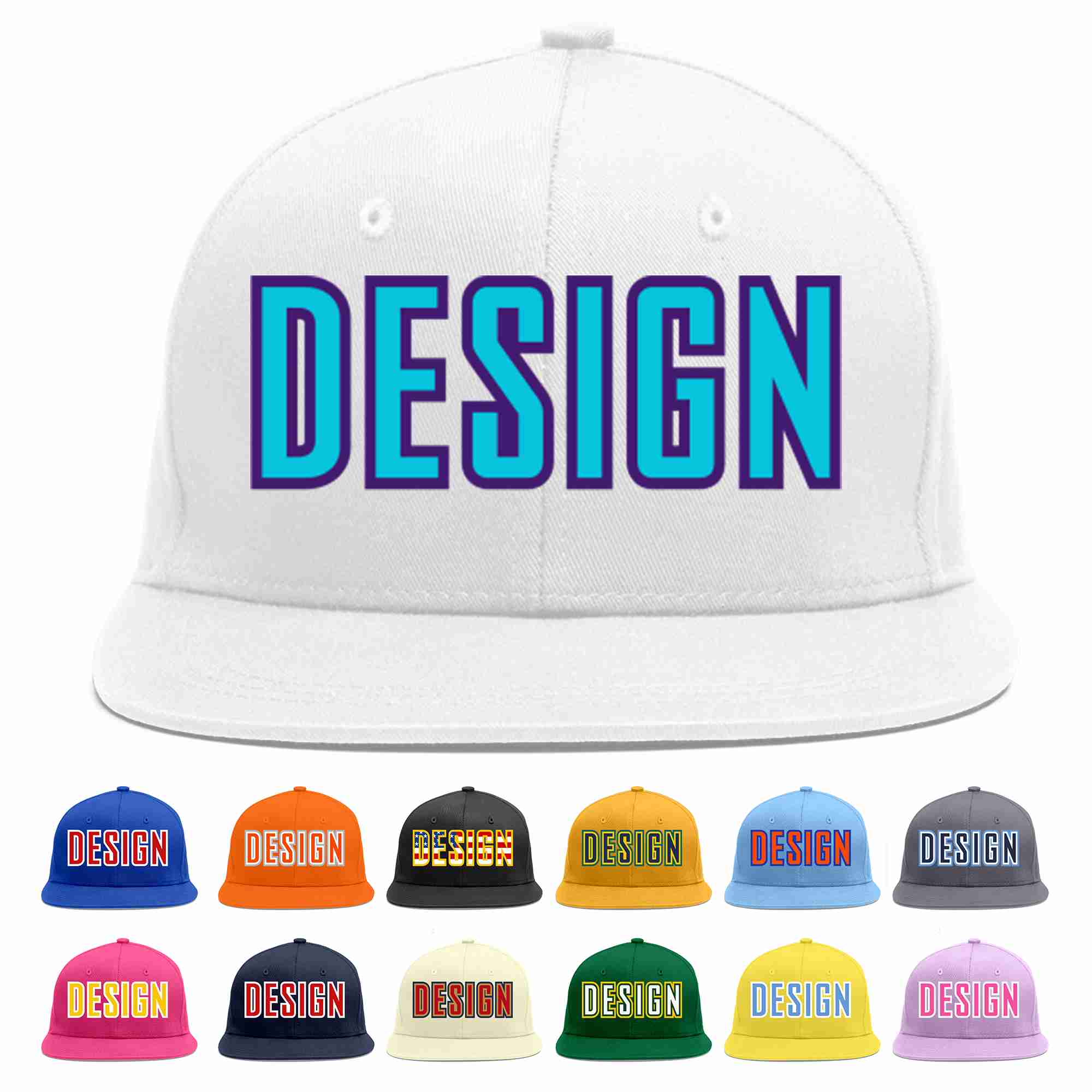 Custom White Light Blue-purple Flat Eaves Sport Baseball Cap Design for Men/Women/Youth