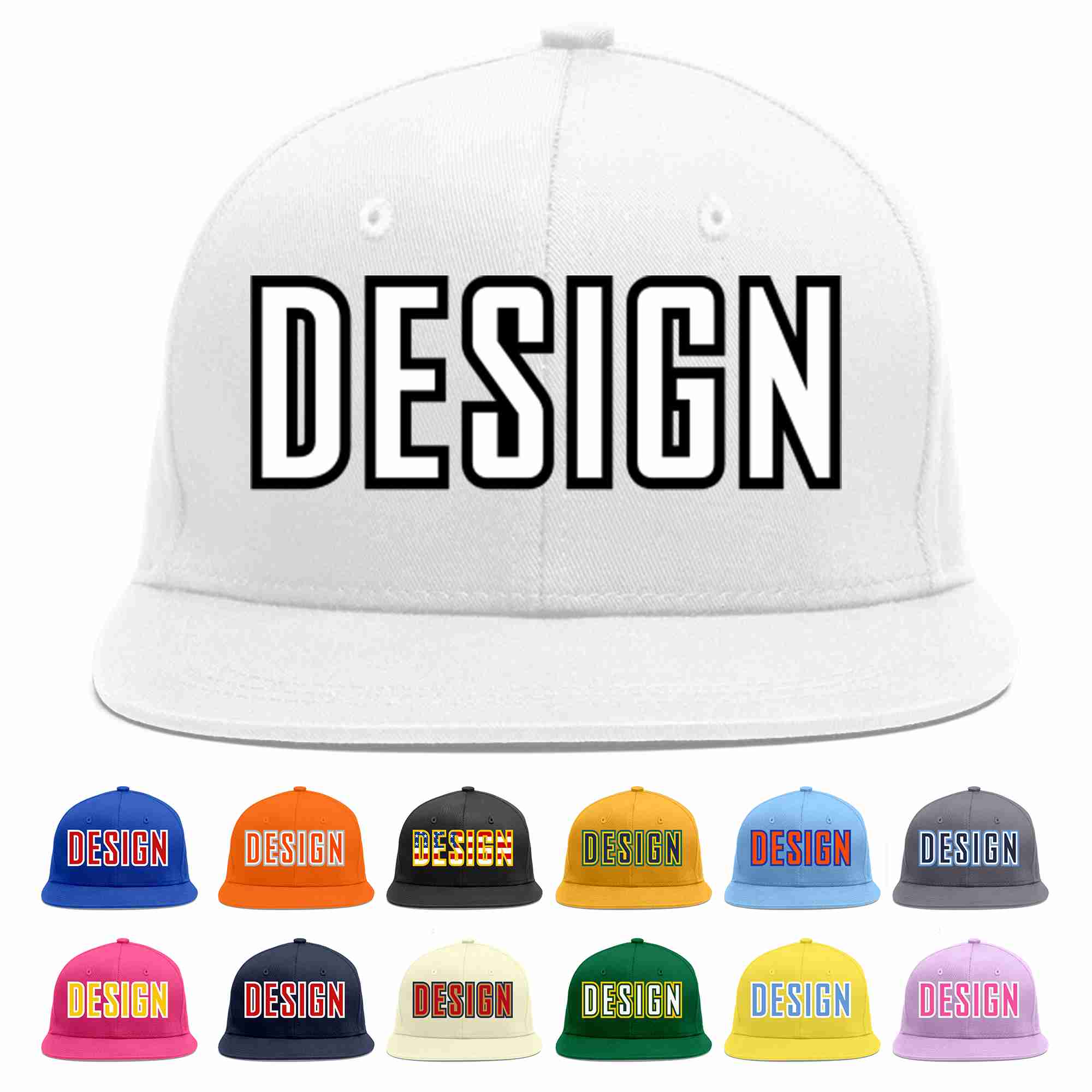 Custom White White-Black Flat Eaves Sport Baseball Cap Design for Men/Women/Youth