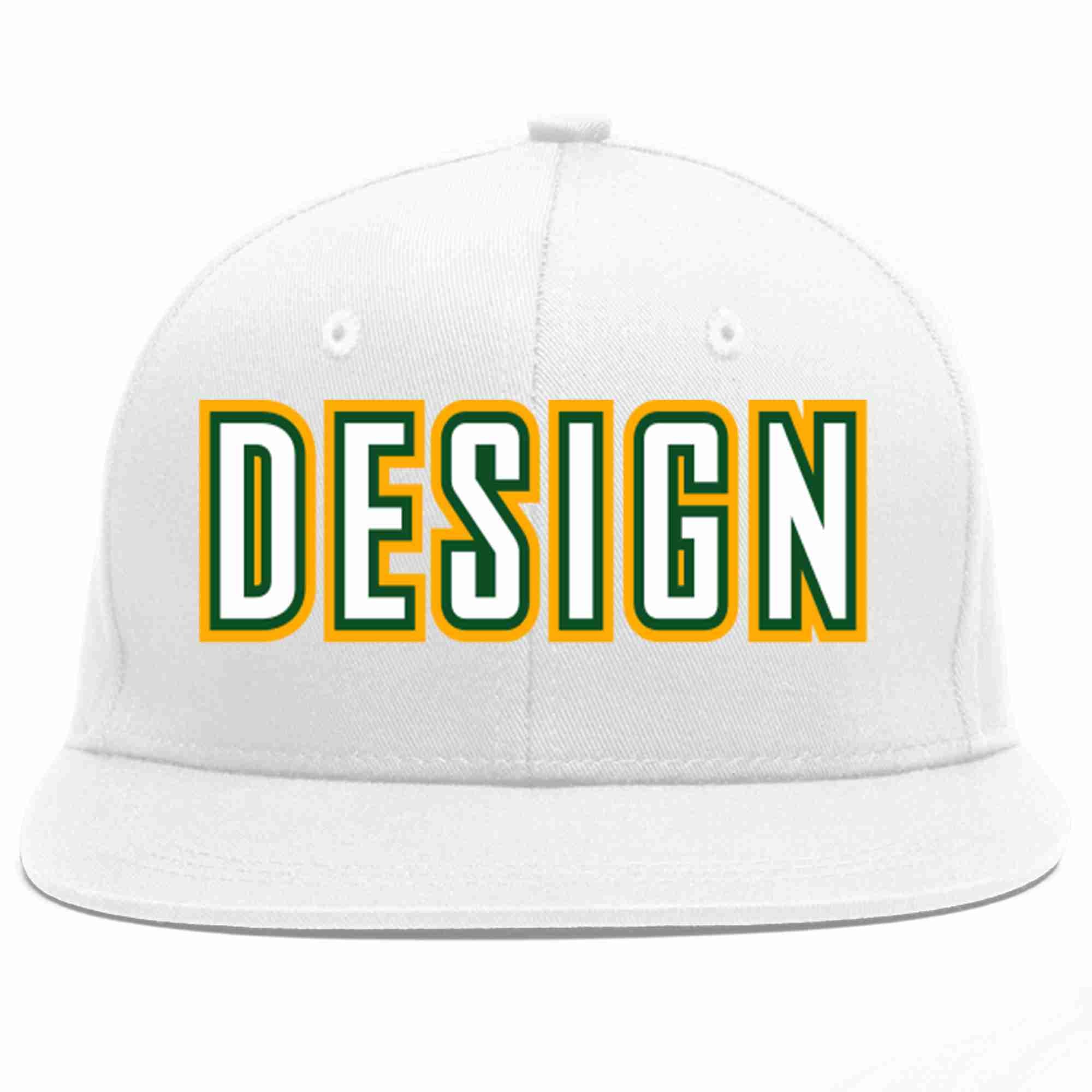 Custom White White-Kelly Green Flat Eaves Sport Baseball Cap Design for Men/Women/Youth