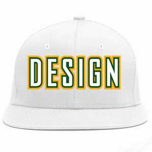 Conception personnalisée de casquette de baseball de sport à avant-toit plat blanc-vert Kelly pour hommes/femmes/jeunes