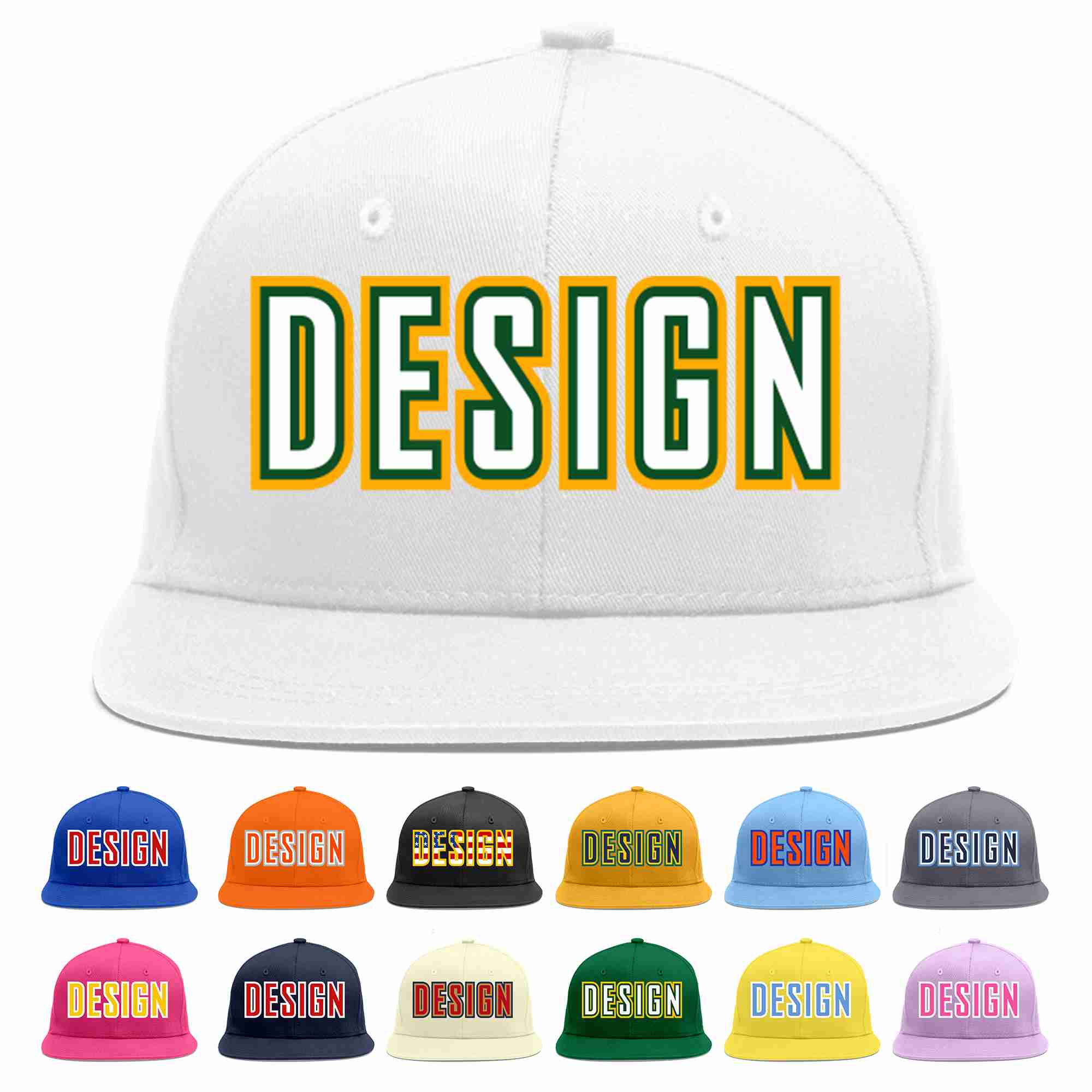 Custom White White-Kelly Green Flat Eaves Sport Baseball Cap Design for Men/Women/Youth