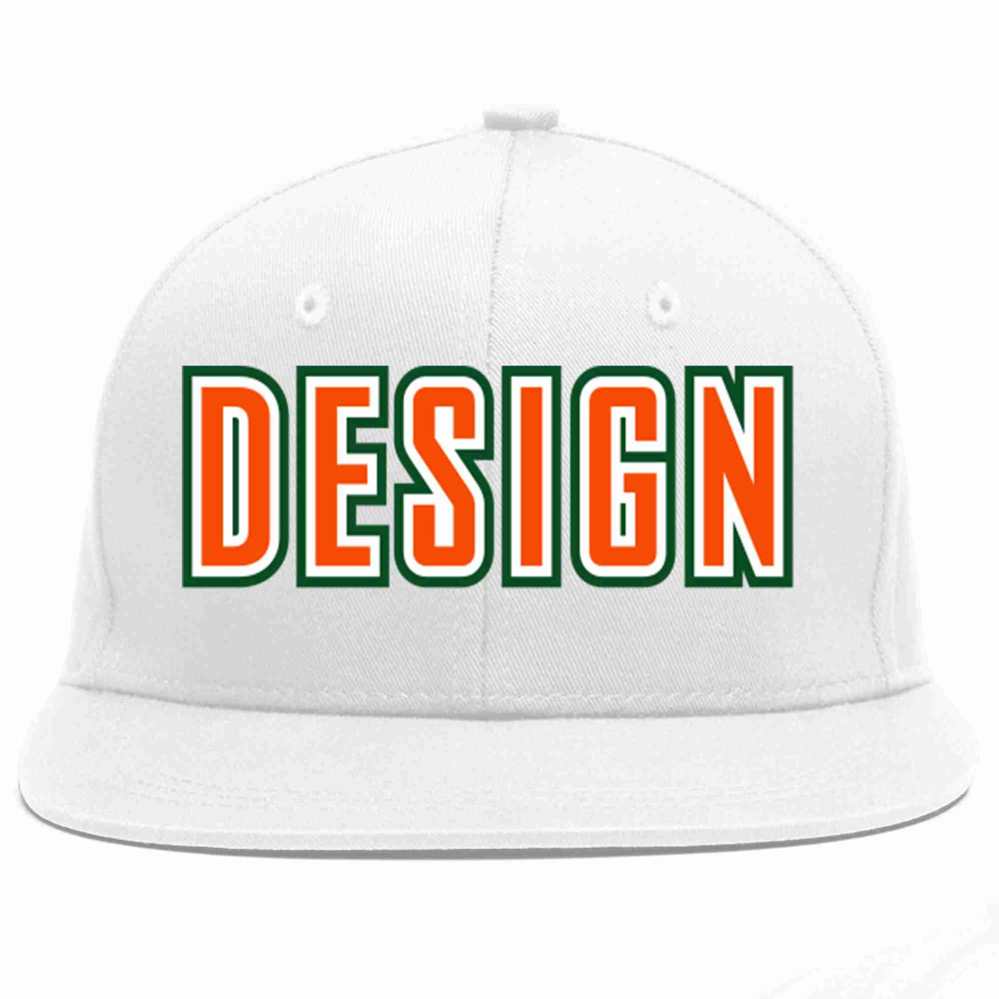 Custom White Orange-White Flat Eaves Sport Baseball Cap Design for Men/Women/Youth