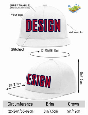 Custom White Red-Navy Flat Eaves Sport Baseball Cap Design for Men/Women/Youth