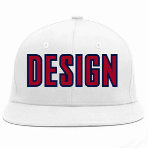 Custom White Red-Navy Flat Eaves Sport Baseball Cap Design for Men/Women/Youth