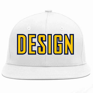 Conception personnalisée de casquette de baseball de sport à Eaves plates en or blanc-marine pour hommes/femmes/jeunes