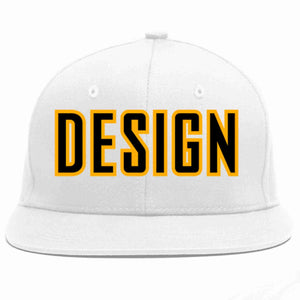 Conception personnalisée de casquette de baseball de sport à avant-toit plat blanc noir-jaune pour hommes/femmes/jeunes