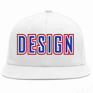 Conception personnalisée de casquette de baseball de sport à avant-toit plat blanc royal-blanc pour hommes/femmes/jeunes