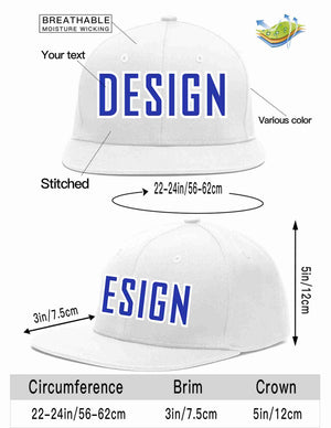 Custom White Royal-White Flat Eaves Sport Baseball Cap Design for Men/Women/Youth