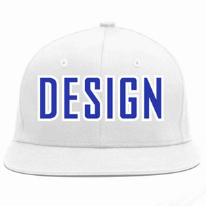 Custom White Royal-White Flat Eaves Sport Baseball Cap Design for Men/Women/Youth