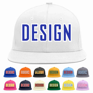 Custom White Royal-White Flat Eaves Sport Baseball Cap Design for Men/Women/Youth