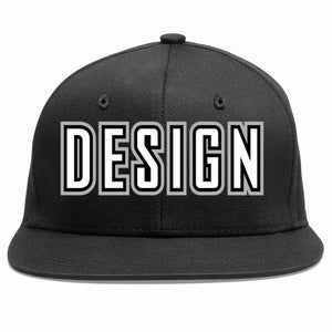 Conception personnalisée de casquette de baseball de sport à avant-toit plat noir blanc-noir pour hommes/femmes/jeunes