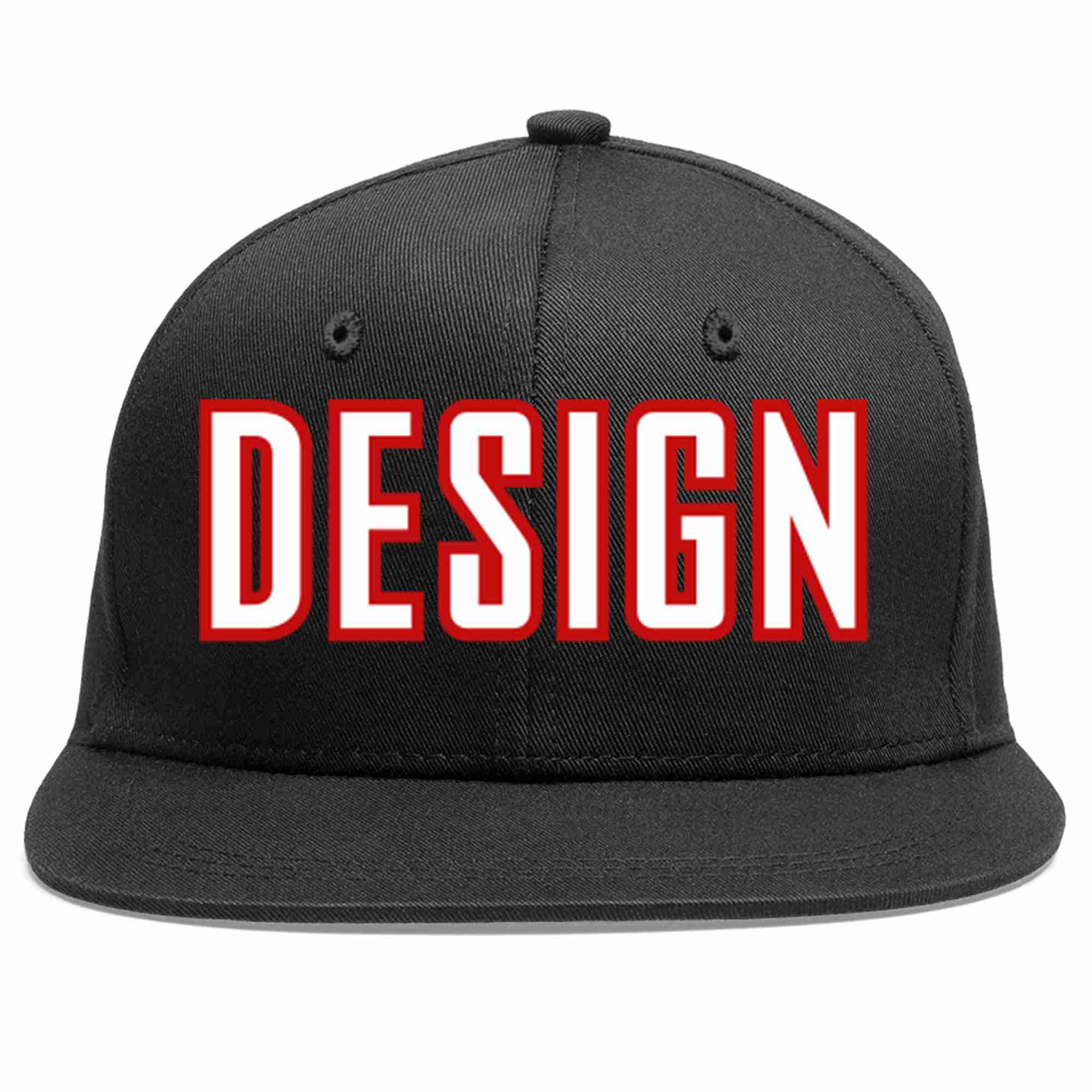 Custom Black White-Red Flat Eaves Sport Baseball Cap Design for Men/Women/Youth