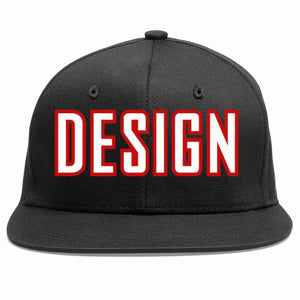 Conception personnalisée de casquette de baseball de sport à avant-toit plat noir blanc-rouge pour hommes/femmes/jeunes