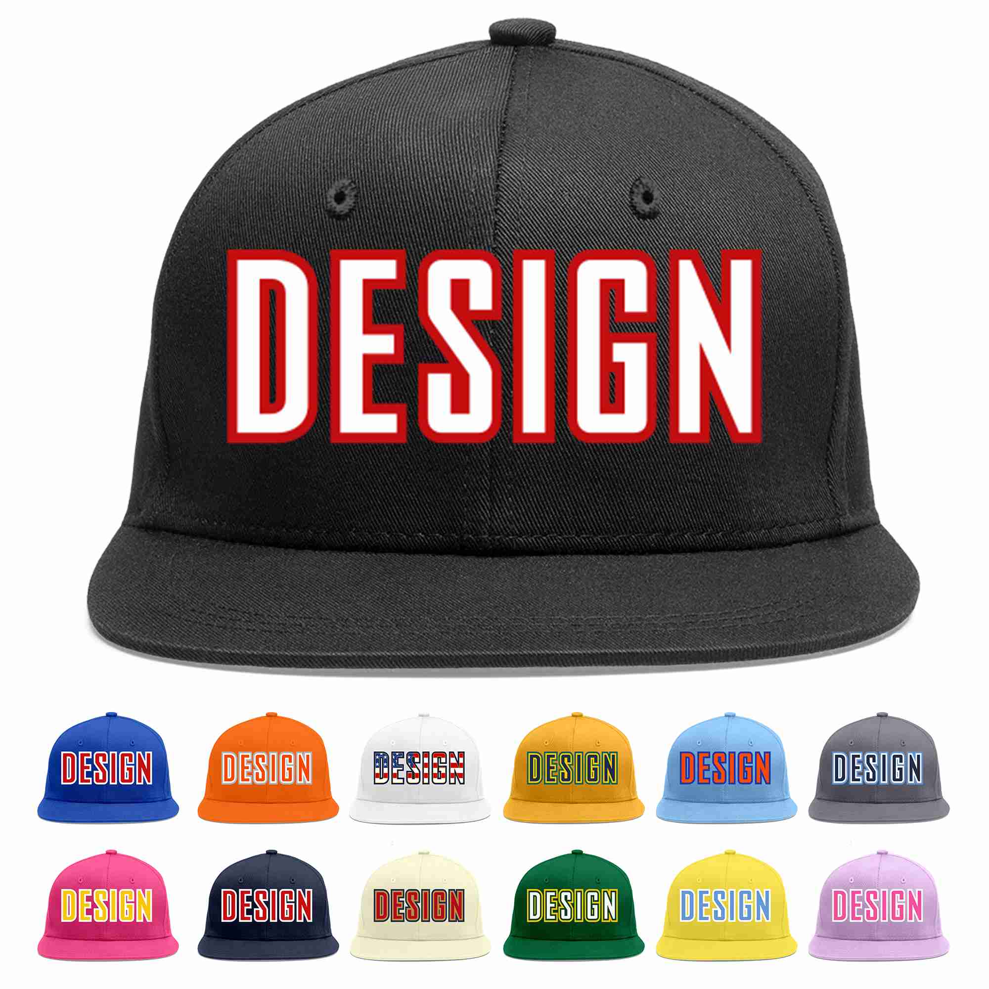 Custom Black White-Red Flat Eaves Sport Baseball Cap Design for Men/Women/Youth