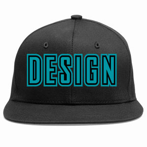 Conception personnalisée de casquette de baseball de sport à avant-toit plat noir aqua-noir pour hommes/femmes/jeunes