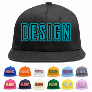 Conception personnalisée de casquette de baseball de sport à avant-toit plat noir aqua-noir pour hommes/femmes/jeunes