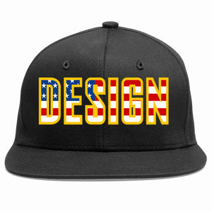 Custom Black Vintage?USA?Flag-Gold Flat Eaves Sport Baseball Cap Design for Men/Women/Youth