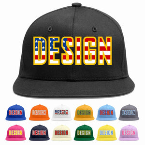 Custom Black Vintage?USA?Flag-Gold Flat Eaves Sport Baseball Cap Design for Men/Women/Youth