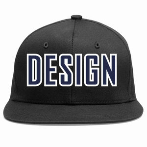 Conception personnalisée de casquette de baseball de sport à avant-toit plat noir marine-blanc pour hommes/femmes/jeunes