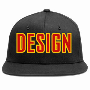 Conception personnalisée de casquette de baseball de sport à avant-toit plat noir rouge-jaune pour hommes/femmes/jeunes