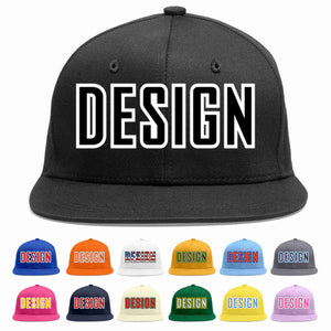 Custom Black Black-White Flat Eaves Sport Baseball Cap Design for Men/Women/Youth