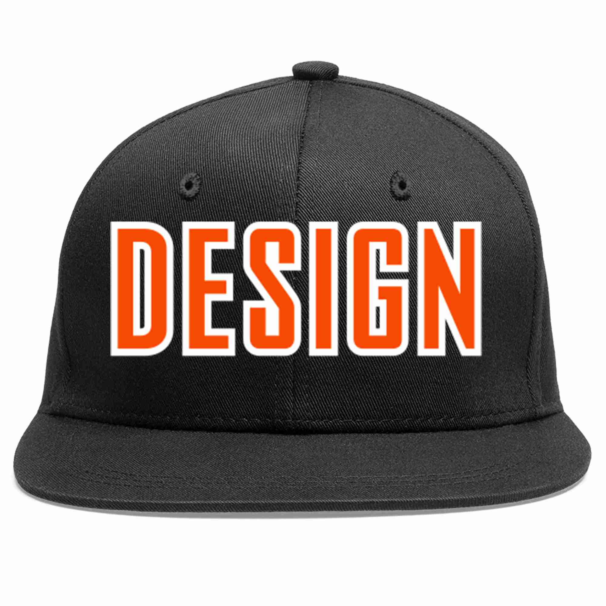 Custom Black Orange-White Flat Eaves Sport Baseball Cap Design for Men/Women/Youth