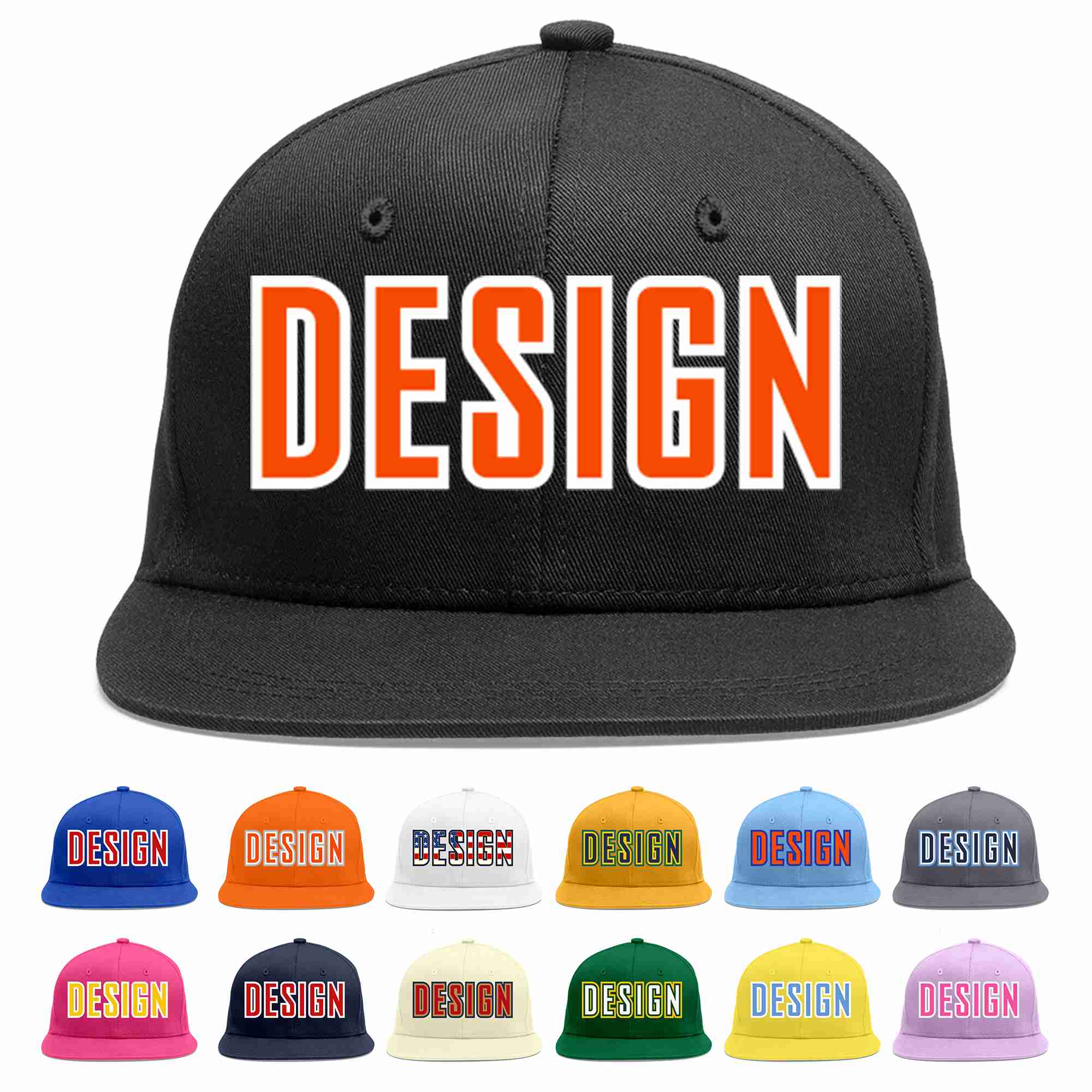 Conception personnalisée de casquette de baseball de sport à avant-toit plat noir orange-blanc pour hommes/femmes/jeunes