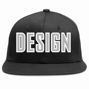 Custom Black Gray-White Flat Eaves Sport Baseball Cap Design for Men/Women/Youth