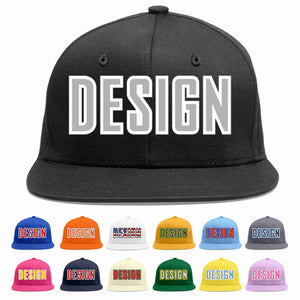 Custom Black Gray-White Flat Eaves Sport Baseball Cap Design for Men/Women/Youth