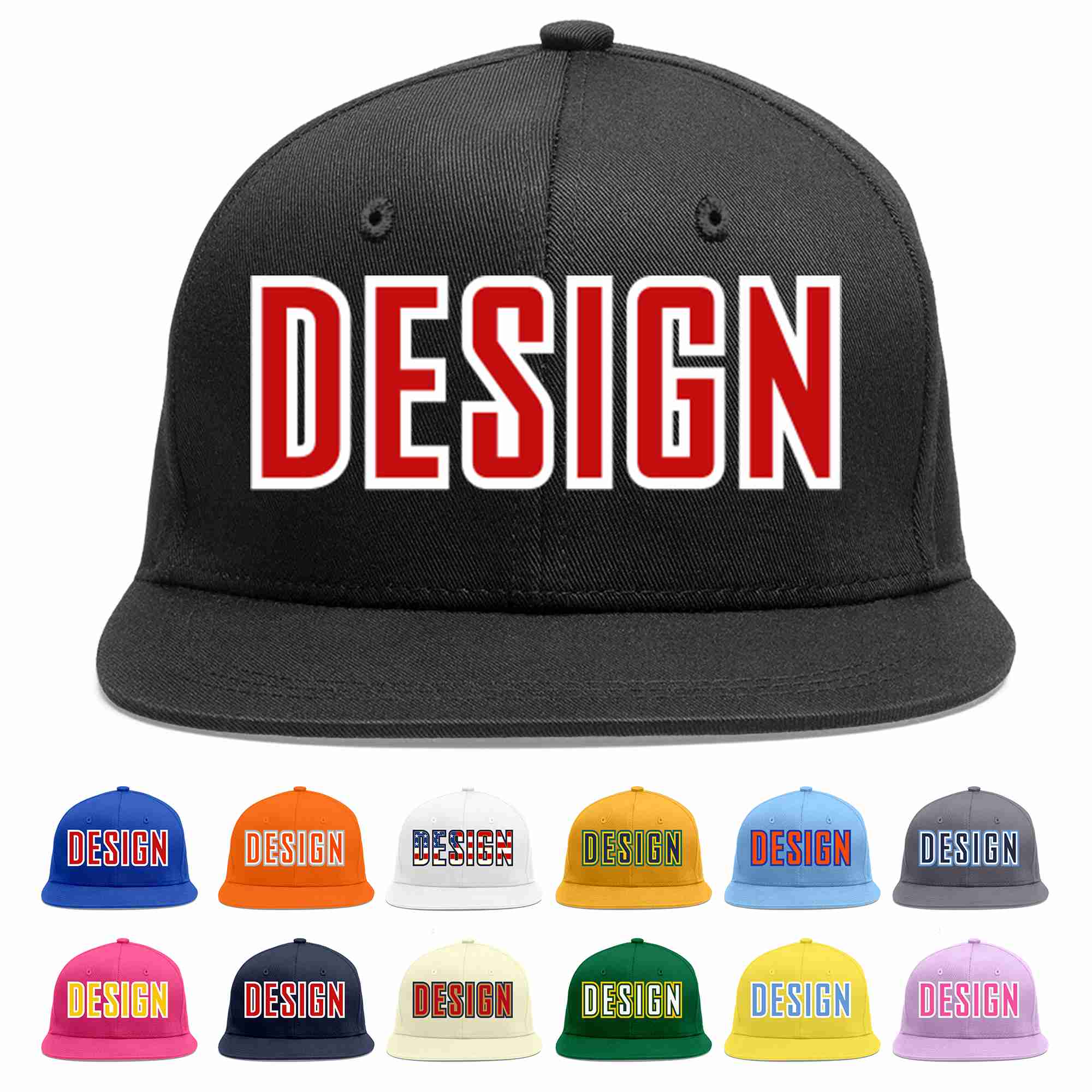 Custom Black Red-White Flat Eaves Sport Baseball Cap Design for Men/Women/Youth