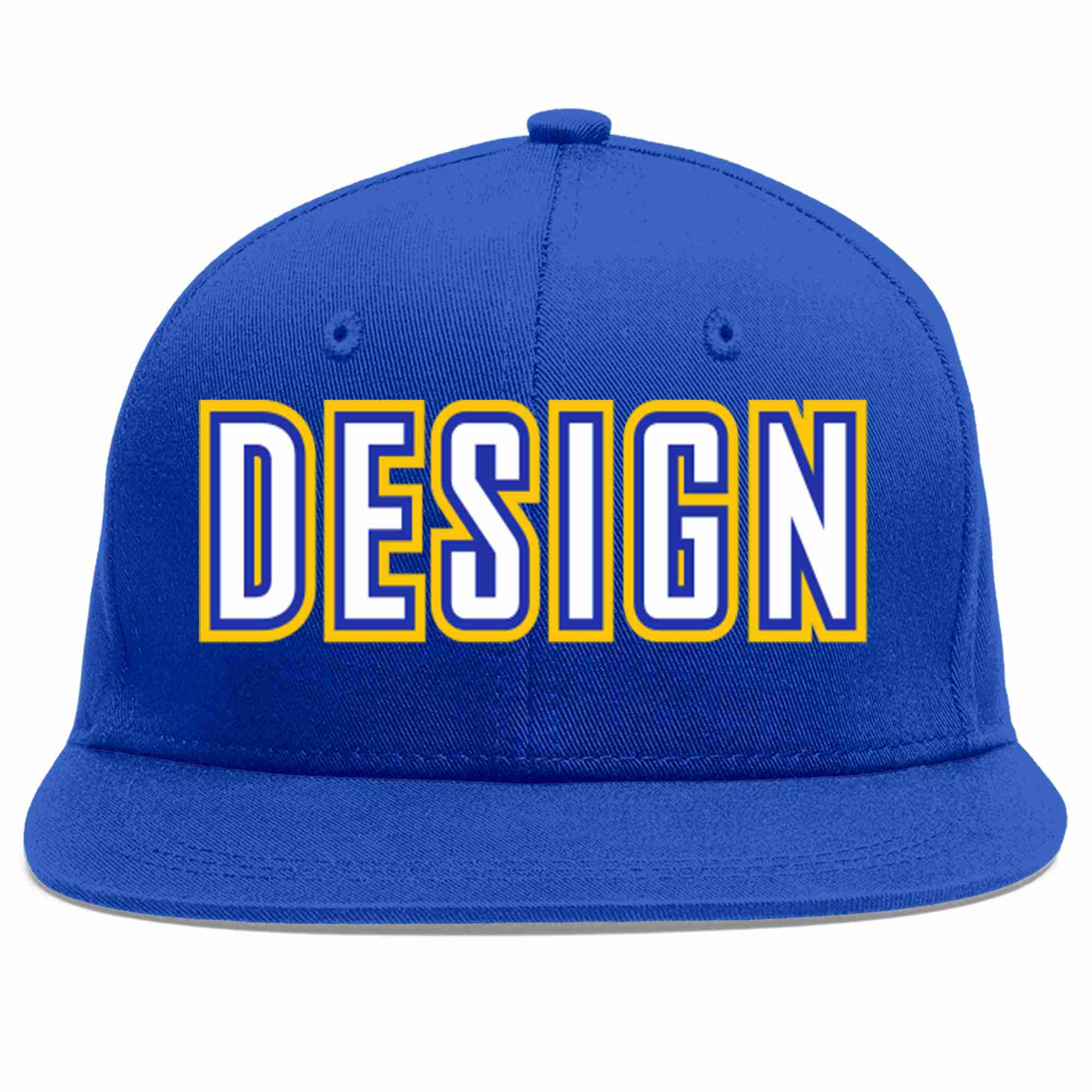 Custom Royal White-Royal Flat Eaves Sport Baseball Cap Design for Men/Women/Youth