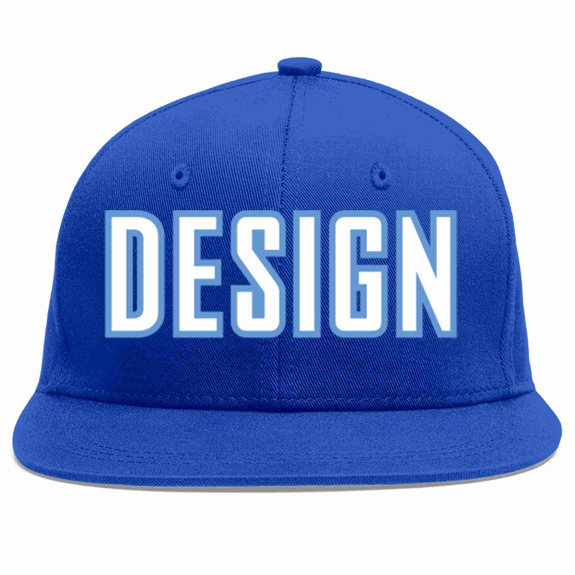 Custom Royal White-Light Blue Flat Eaves Sport Baseball Cap Design for Men/Women/Youth