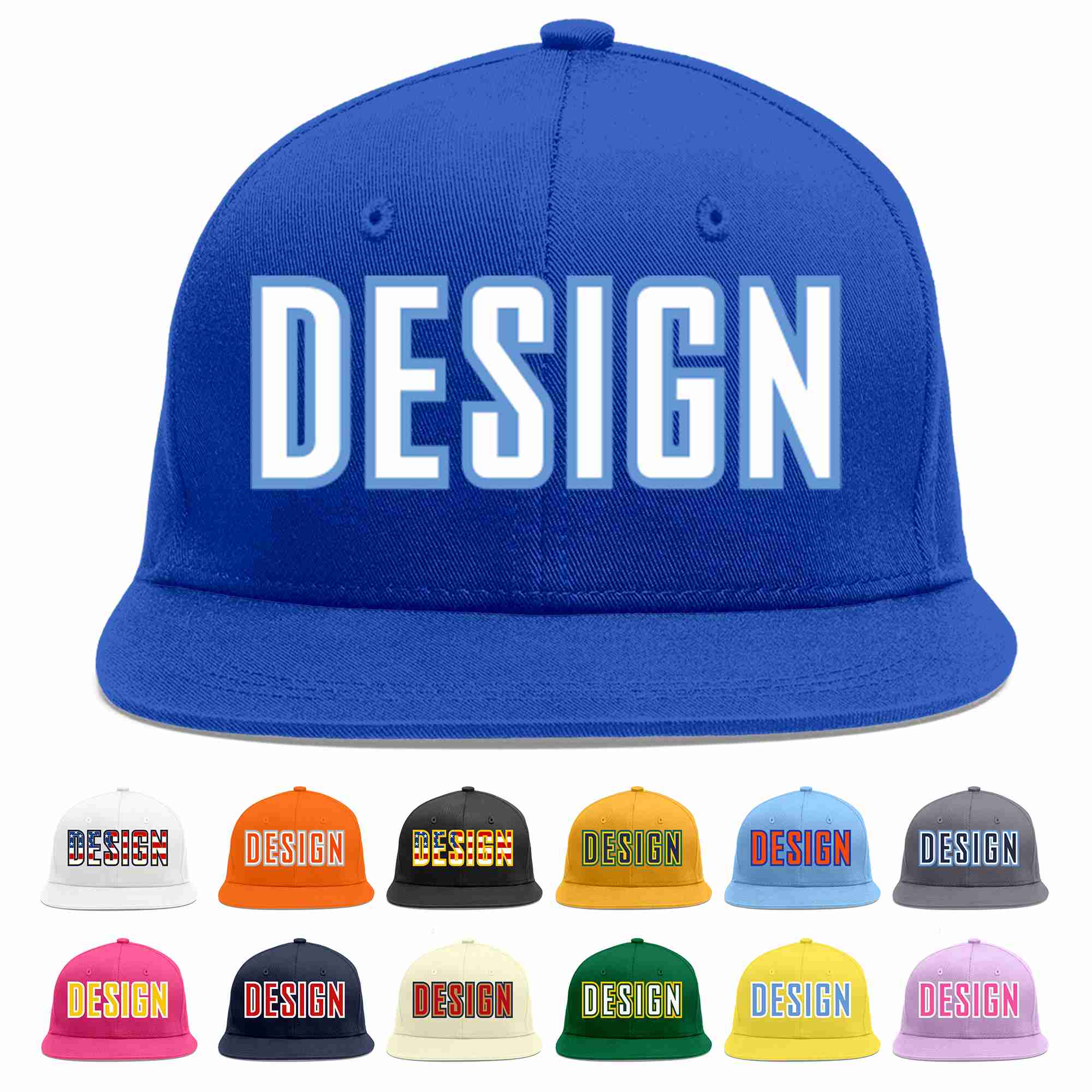 Custom Royal White-Light Blue Flat Eaves Sport Baseball Cap Design for Men/Women/Youth