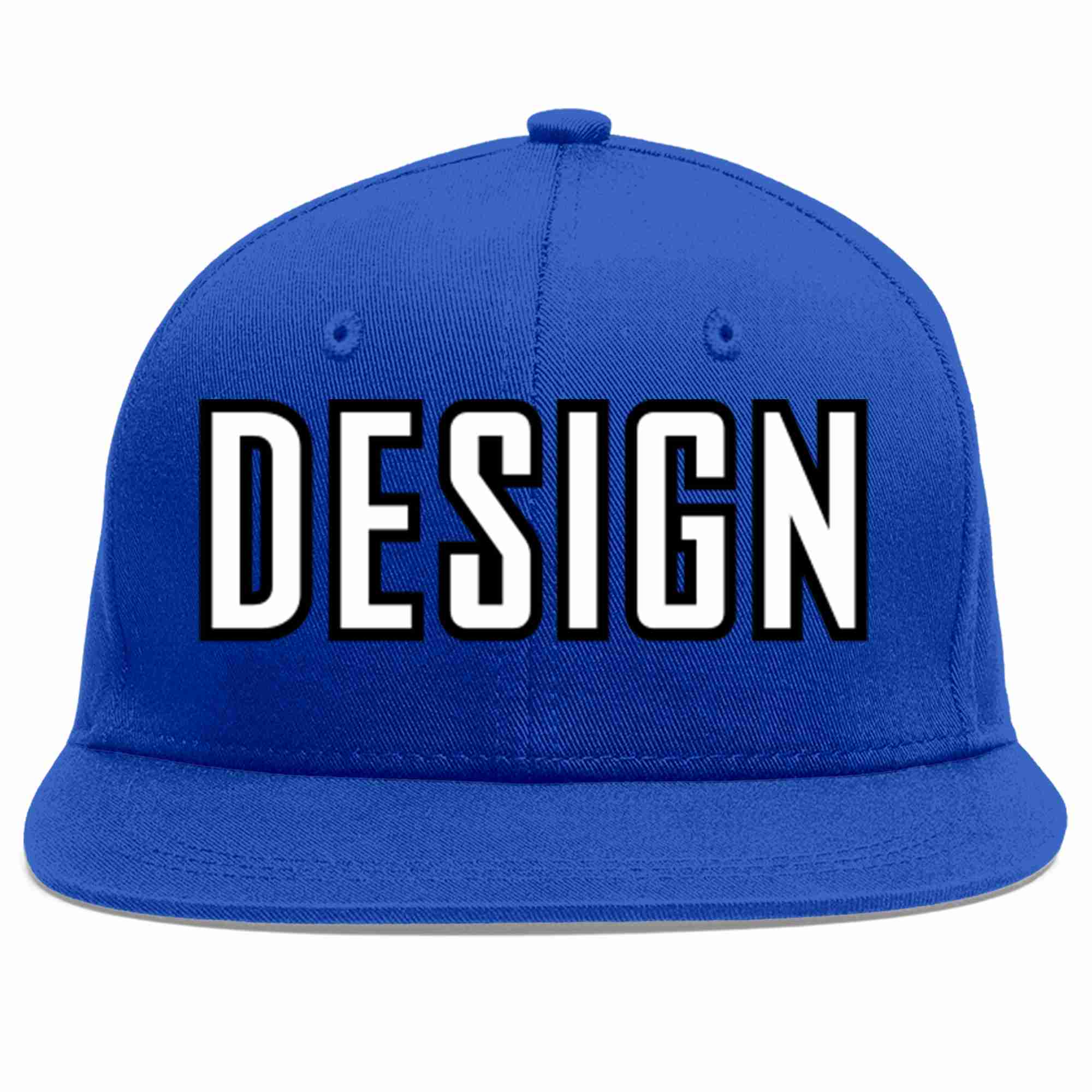 Custom Royal White-Black Flat Eaves Sport Baseball Cap Design for Men/Women/Youth