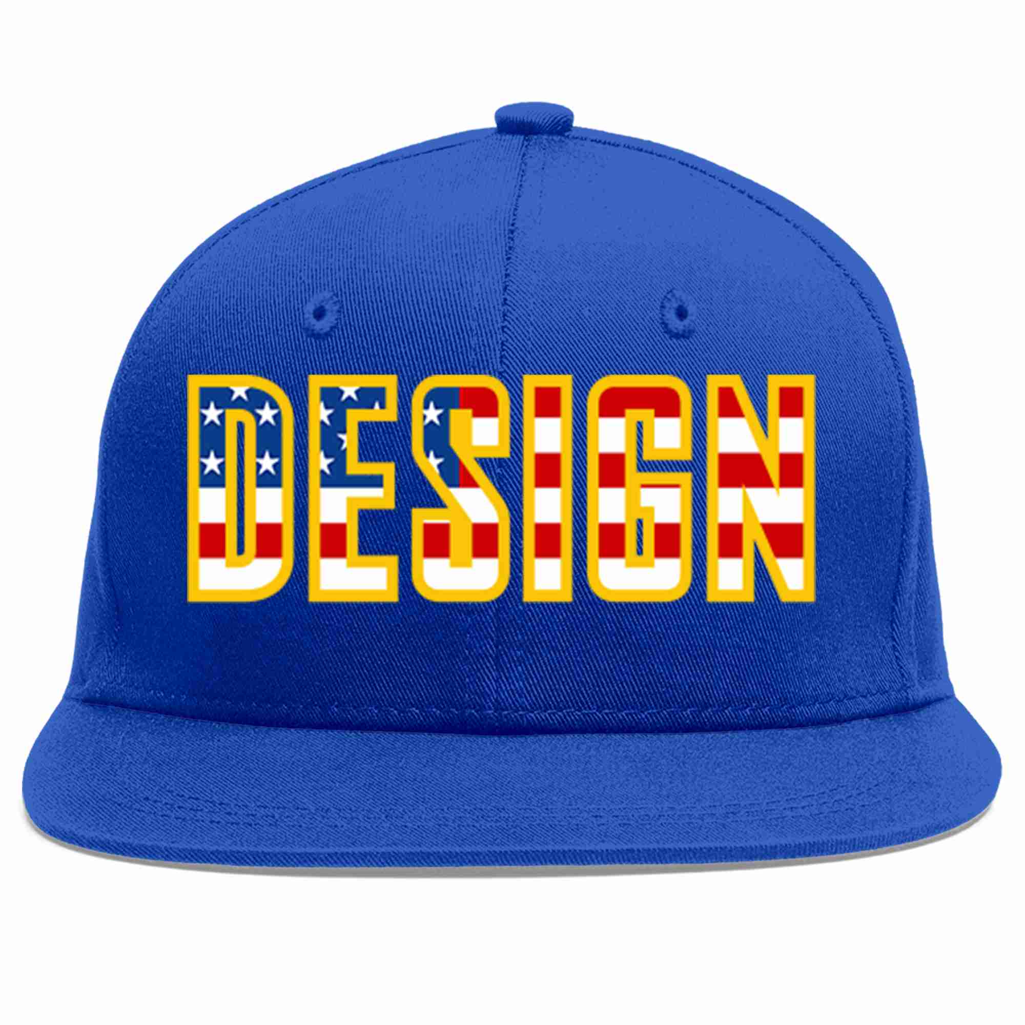 Custom Royal USA-Gold Flat Eaves Sport Baseball Cap Design for Men/Women/Youth