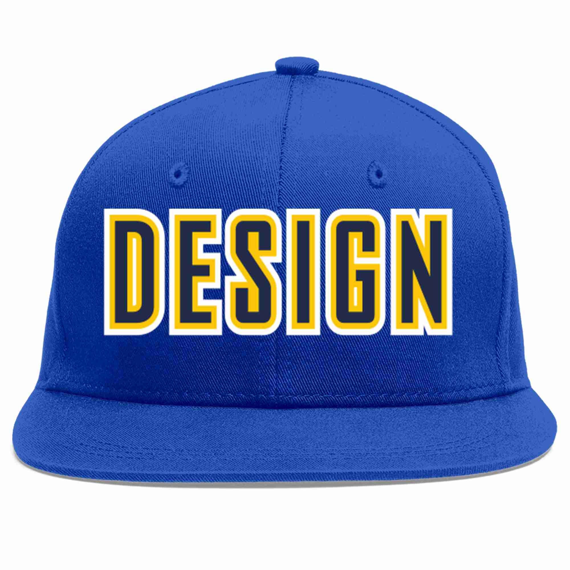 Custom Royal Navy-Gold Flat Eaves Sport Baseball Cap Design for Men/Women/Youth