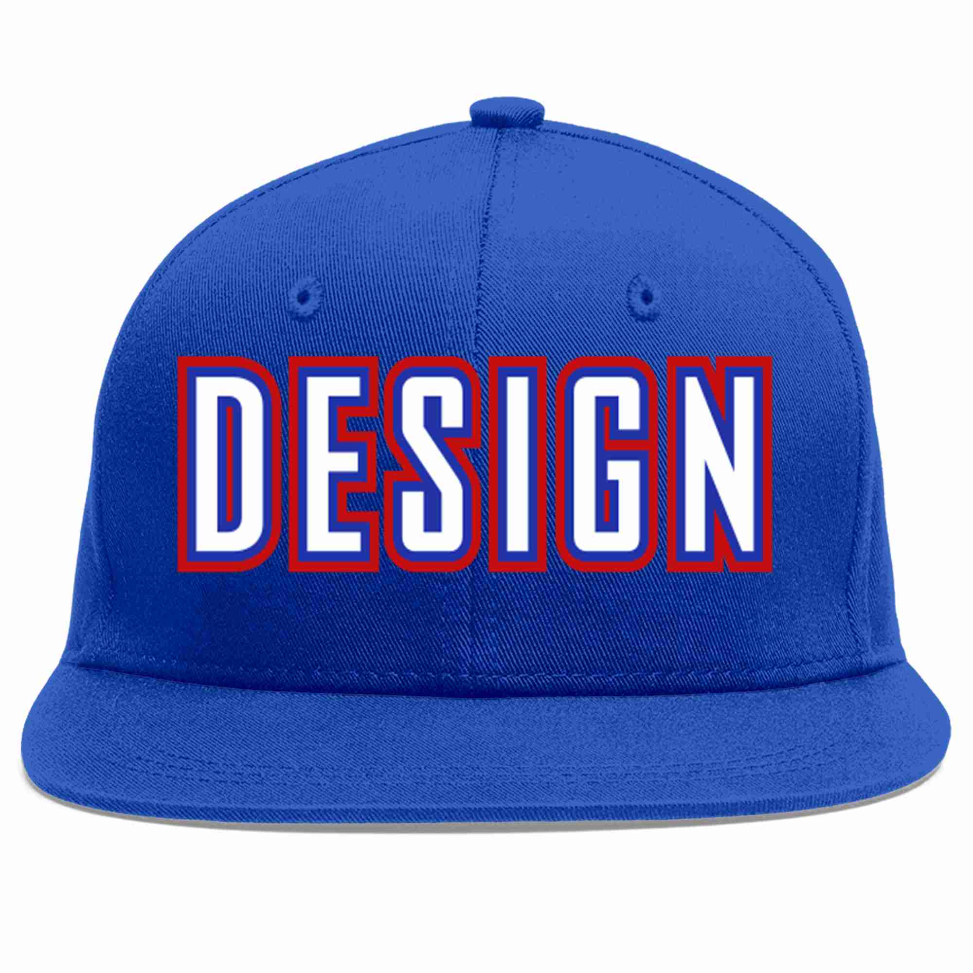 Custom Royal White-Royal Flat Eaves Sport Baseball Cap Design for Men/Women/Youth