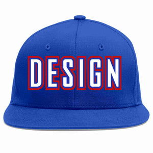 Custom Royal White-Royal Flat Eaves Sport Baseball Cap Design for Men/Women/Youth