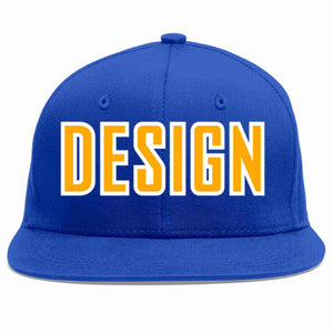 Custom Royal Yellow-White Flat Eaves Sport Baseball Cap Design for Men/Women/Youth